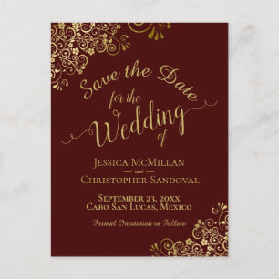 金ゴールド書道結婚式の日付を保存Auburn 案内ポストカード