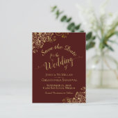 金ゴールド書道結婚式の日付を保存Auburn 案内ポストカード (スタンド正面)