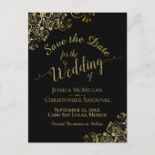 金ゴールド書道結婚式の日付黒を保存 案内ポストカード (正面)