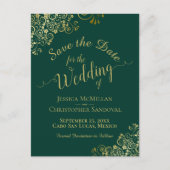 金ゴールド書道結婚式Save the Date Emerald 案内ポストカード (正面)