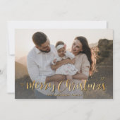 金ゴールド書道雪片写真メリークリスマス シーズンカード (正面)