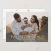 金ゴールド書道雪片写真メリークリスマス シーズンカード (正面/裏面)