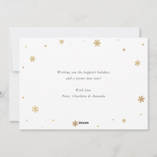 金ゴールド書道雪片写真メリークリスマス シーズンカード (裏面)