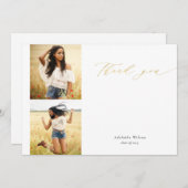 金ゴールド書道2枚写真卒業 サンキューカード (正面/裏面)