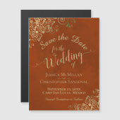 金ゴールド書道Rust Orange日付磁石を保存 (正面/裏面)