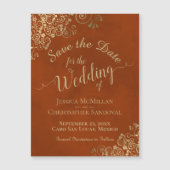 金ゴールド書道Rust Orange日付磁石を保存 (正面)