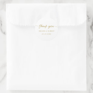 金ゴールド書道White Thank You Sticker ラウンドシール