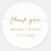 金ゴールド書道White Thank You Sticker ラウンドシール (正面)