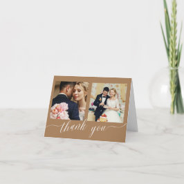 金ゴールド書3枚結婚の写真のサンキューカード サンキューカード