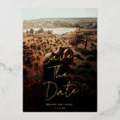 金ゴールド書QRコード写真の日付の保存 箔招待状 (正面)