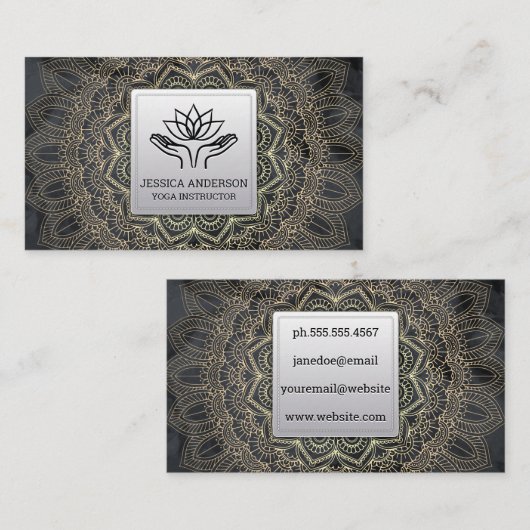 金ゴールド曼荼羅模様 | 癒しのロータスハンズ 名刺 (正面/裏面)