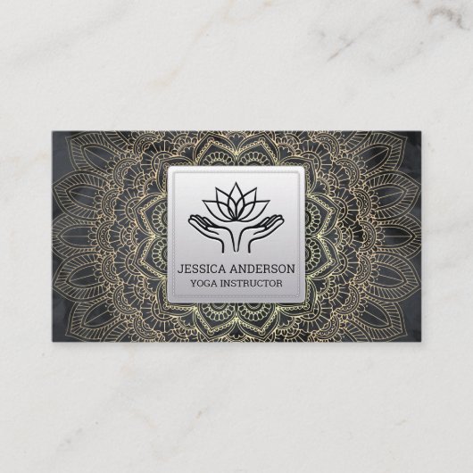 金ゴールド曼荼羅模様 | 癒しのロータスハンズ 名刺 (正面)