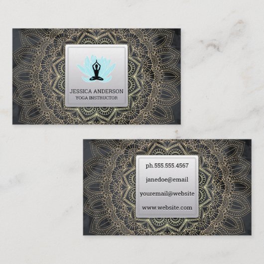 金ゴールド曼荼羅模様 | Lotus Pose名刺 名刺 (正面/裏面)