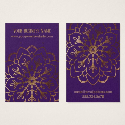 金ゴールド曼荼羅紫色のイヤリングホルダー表示カード (正面&裏面)