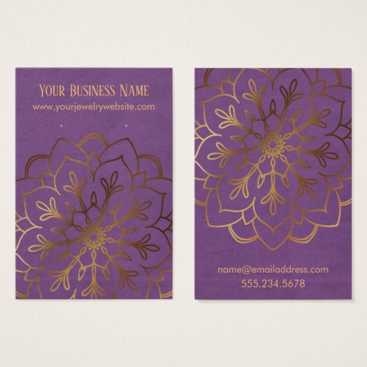 金ゴールド曼荼羅紫色のイヤリングホルダー表示カード (正面&裏面)