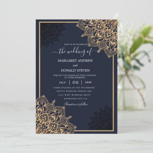 金ゴールド曼荼羅結婚式招待状 招待状 (スタンド正面)