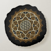 金ゴールド曼荼羅花瞑想枕 ラウンドクッション (裏面)
