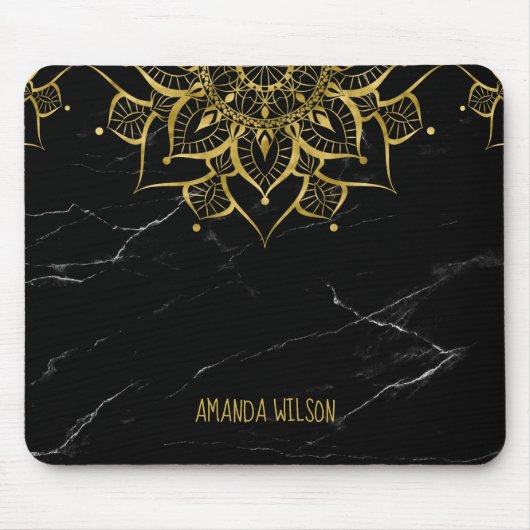 金ゴールド曼荼羅黒大理石 マウスパッド (正面)