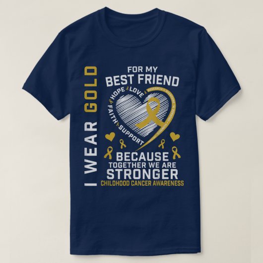 金ゴールド最高の友人小児癌認識度リボン Tシャツ (デザイン正面)
