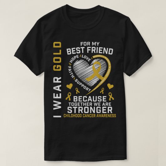 金ゴールド最高の友人小児癌認識度リボン Tシャツ (デザイン正面)