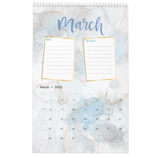 金ゴールド最高の大理石の年の写真の塗りつぶし カレンダー (3月 2026)
