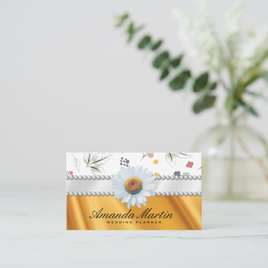 金ゴールド服飾 | 継ぎ目のない花模様 名刺 (スタンド正面)