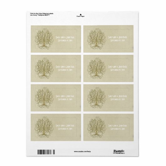 金ゴールド木目ドット上の旋回木の日付を保存 ラベル (フルシート)