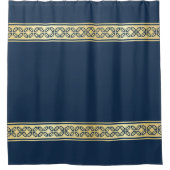 金ゴールド東幾何ストライプパターン(の模様が)ある シャワーカーテン (正面)