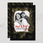 金ゴールド松の枝とコーンのフレームはメリークリスマス シーズンカード (正面/裏面)