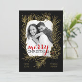 金ゴールド松の枝とコーンのフレームはメリークリスマス シーズンカード (スタンド正面)