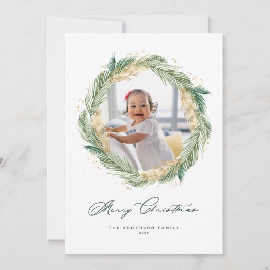 金ゴールド松の針リースメリークリスマスフォト (正面)