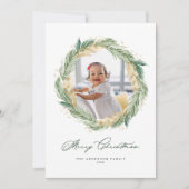 金ゴールド松の針リースメリークリスマスフォト シーズンカード (正面)