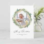 金ゴールド松の針リースメリークリスマスフォト シーズンカード (スタンド正面)