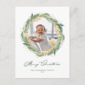 金ゴールド松の針リースメリークリスマスフォト シーズンポストカード (正面)