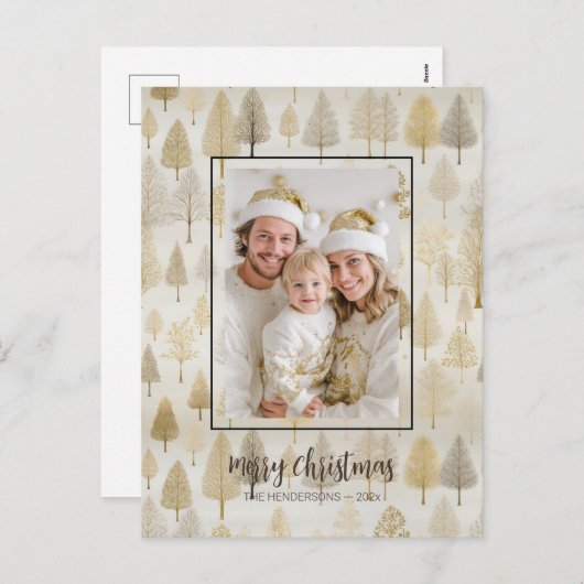 金ゴールド松木銀写真クリスマスハガキ シーズンポストカード (正面/裏面)