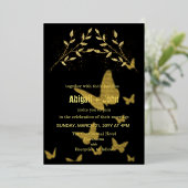 金ゴールド枝結婚蝶 箔招待状 (立ち正面)