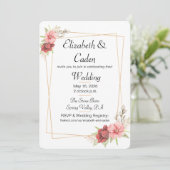 金ゴールド枠およびピンクフローラ結婚式招待状 招待状 (スタンド正面)