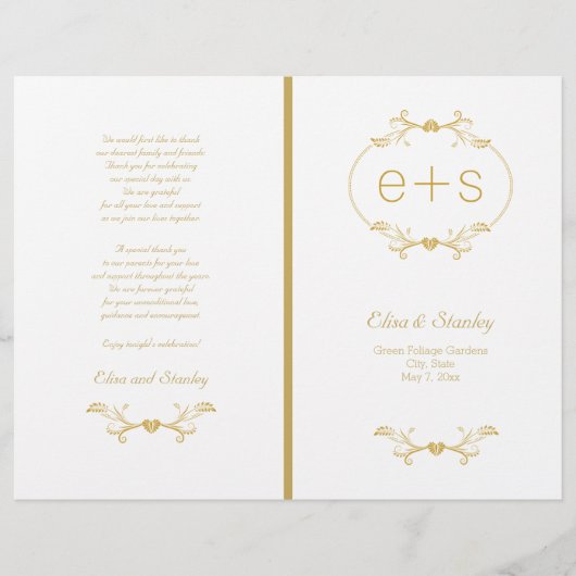 金ゴールド枠とイニシャルの折り畳み式結婚式 (正面)