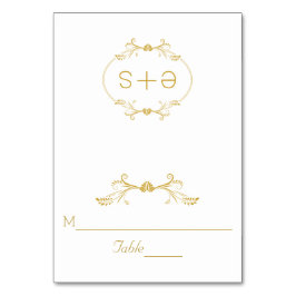 金ゴールド枠とイニシャル結婚の折り畳まれた護衛カード テーブルナンバー