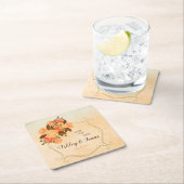 金ゴールド枠と花 スクエアペーパーコースター (インサイチュ)