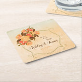 金ゴールド枠と花 スクエアペーパーコースター (アングル)