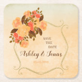 金ゴールド枠と花 スクエアペーパーコースター (正面)