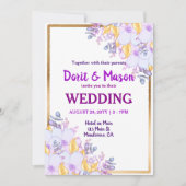 金ゴールド枠の紫と金ゴールドフローラ 招待状 (正面)