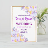 金ゴールド枠の紫と金ゴールドフローラ 招待状 (スタンド正面)