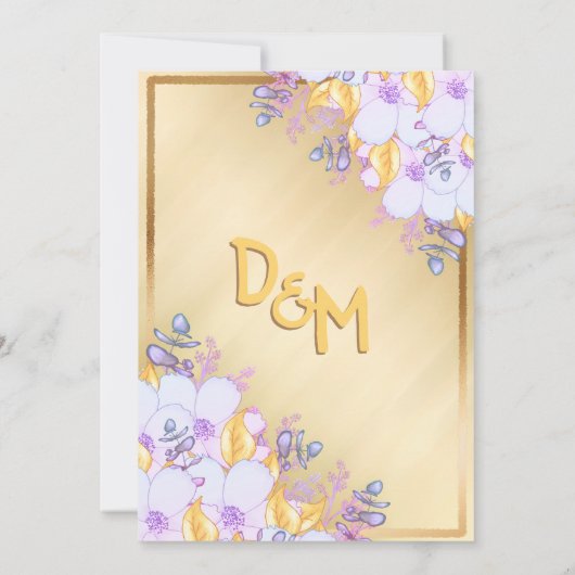 金ゴールド枠の紫と金ゴールドフローラ 招待状 (裏面)