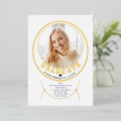 金ゴールド枠インスパイアジュエリー白卒業写真 箔招待状 (立ち正面)