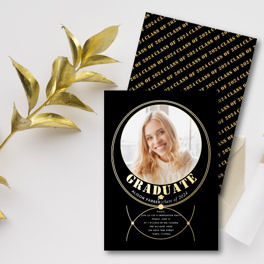 金ゴールド枠インスパイアジュエリー黒卒業写真 箔招待状