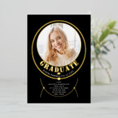 金ゴールド枠インスパイアジュエリー黒卒業写真 箔招待状 (立ち正面)