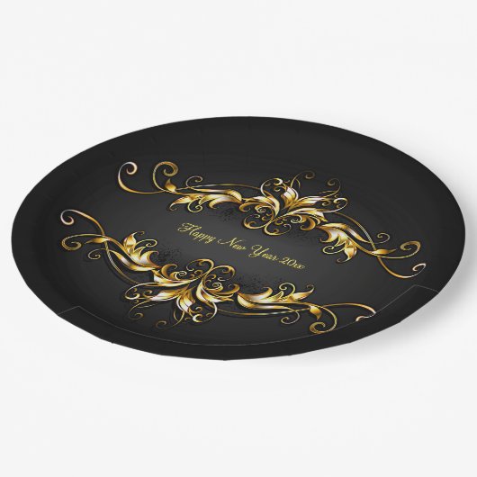 金ゴールド枠スクロール新年20xx文字9" ペーパープレート (アングル)