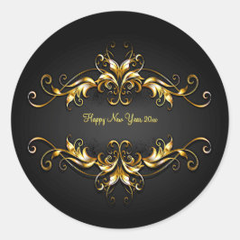 金ゴールド枠スクロール新年20xx文字 ラウンドシール